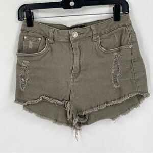 Cali Women’s Distressed Ultra High Rise Green Denim Booty Shorts size 9